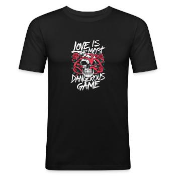 LIEBE IST SCHÖNES SPIEL - Männer Slim Fit T-Shirt - Schwarz - Vorne - Nik (191cm)