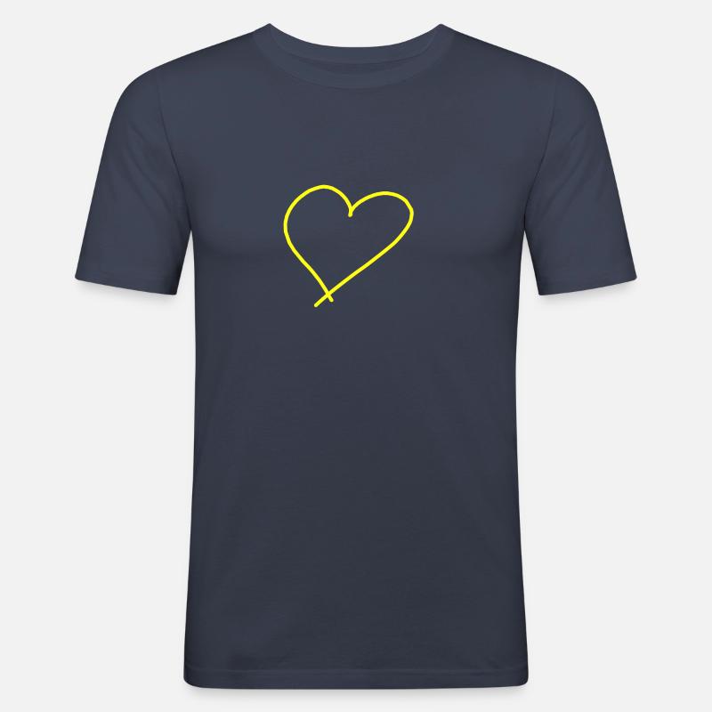 Herz gelb Geschenkidee Geschenk Idee - Männer Slim Fit T-Shirt - Navy