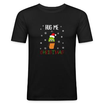 Hug Me It's Christmas - Cute Cactus With Christmas - Men's Slim Fit T-Shirt - black - Front - Nik (191cm)