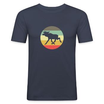 Cadeau vintage retro moose pour les vacances en Suède - T-shirt près du corps Homme - bleu marine - Devant - Nik (191cm)