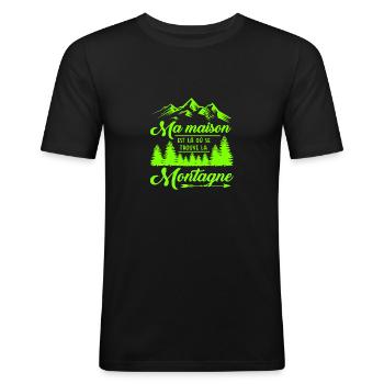 Ma maison est là où se trouve la montagne - T-shirt près du corps Homme - noir - Devant - Nik (191cm)
