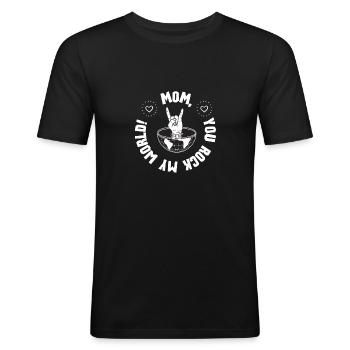Maman, tu berces mon monde! - T-shirt près du corps Homme - noir - Devant - Nik (191cm)