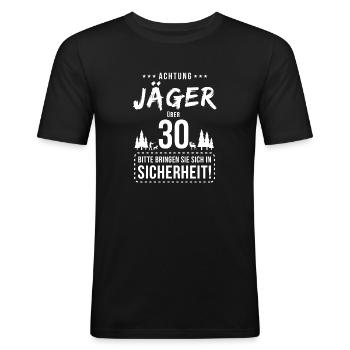 Achtung Jäger T-Shirt 30 Geburtstag Jagdsport fun - Männer Slim Fit T-Shirt - Schwarz - Vorne - Nik (191cm)