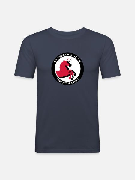 Antifaschistische Einhorn-Aktion - Männer Slim Fit T-Shirt - Navy