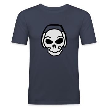 DJ skull electro mix - Men's Slim Fit T-Shirt - navy - Front - Nik (191cm)