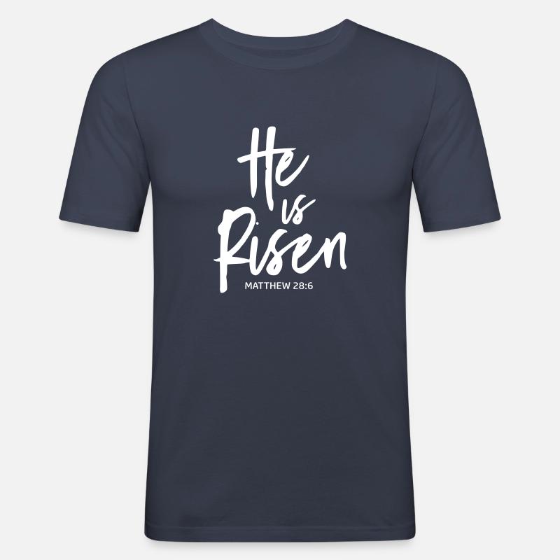 he is risen by csDesign - Männer Slim Fit T-Shirt - Navy