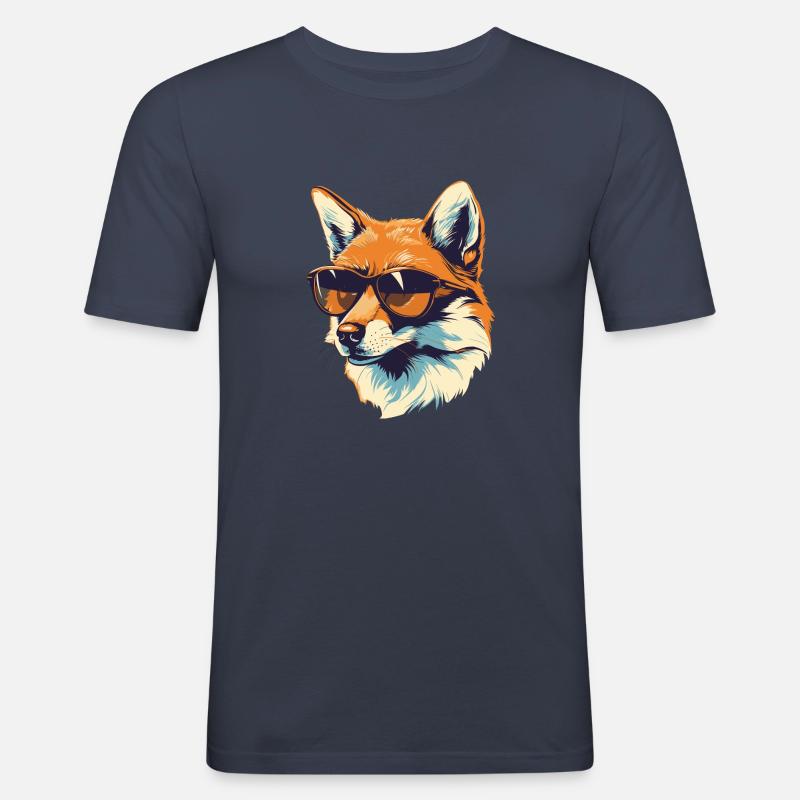 Fuchs mit Sonnenbrille - Männer Slim Fit T-Shirt - Navy