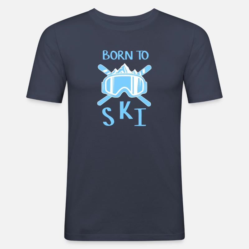 BORN TO SKI - Männer Slim Fit T-Shirt - Navy