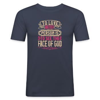 Aimer une autre personne, c’est voir le visage de Dieu - T-shirt près du corps Homme - bleu marine - Devant - Nik (191cm)