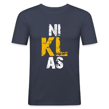 Niklas - Männer Slim Fit T-Shirt - Navy - Vorne - Nik (191cm)