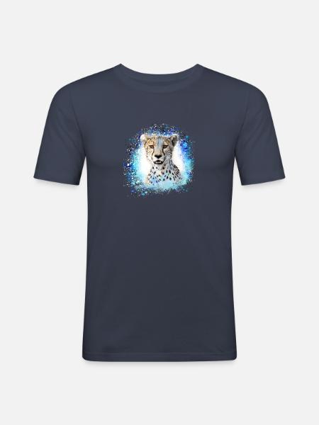 leopard, cat, wildcat, graffiti, painting,blue - Men's Slim Fit T-Shirt - navy