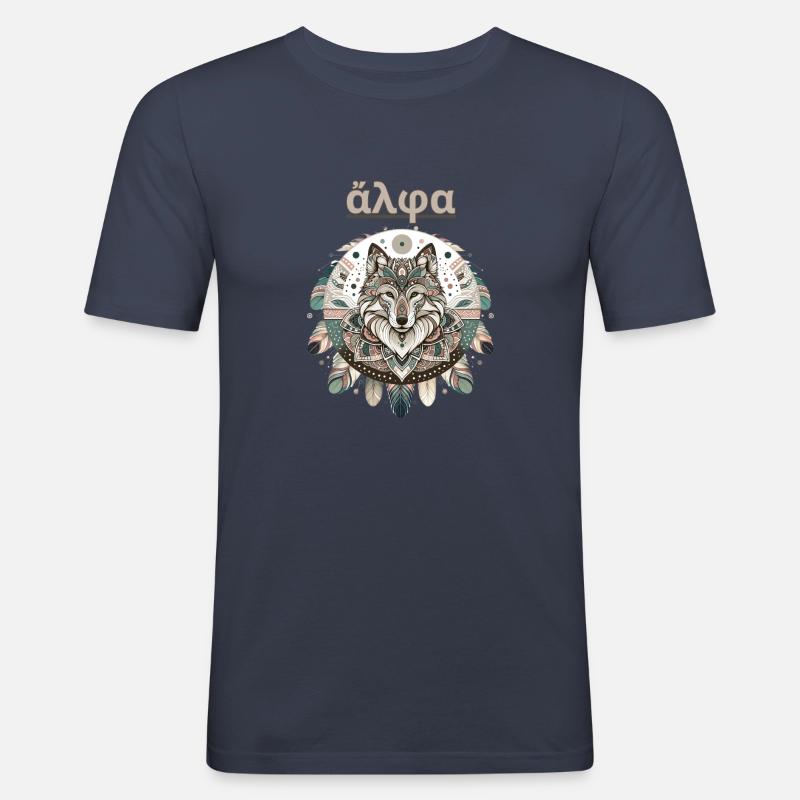Alpha Wolve - Boho Mandala Design - Männer Slim Fit T-Shirt - Navy