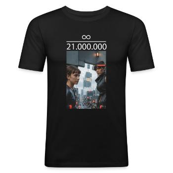 Alles durch 21 Millionen - Männer Slim Fit T-Shirt - Schwarz - Vorne - Nik (191cm)