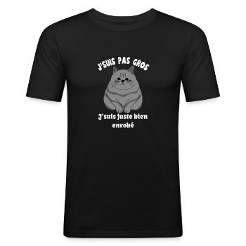 Big White Cat - Men's Slim Fit T-Shirt - black - Front - Nik (191cm)