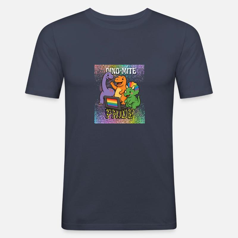 DINO MITE - CSD - Regenbogen - Pride - Männer Slim Fit T-Shirt - Navy