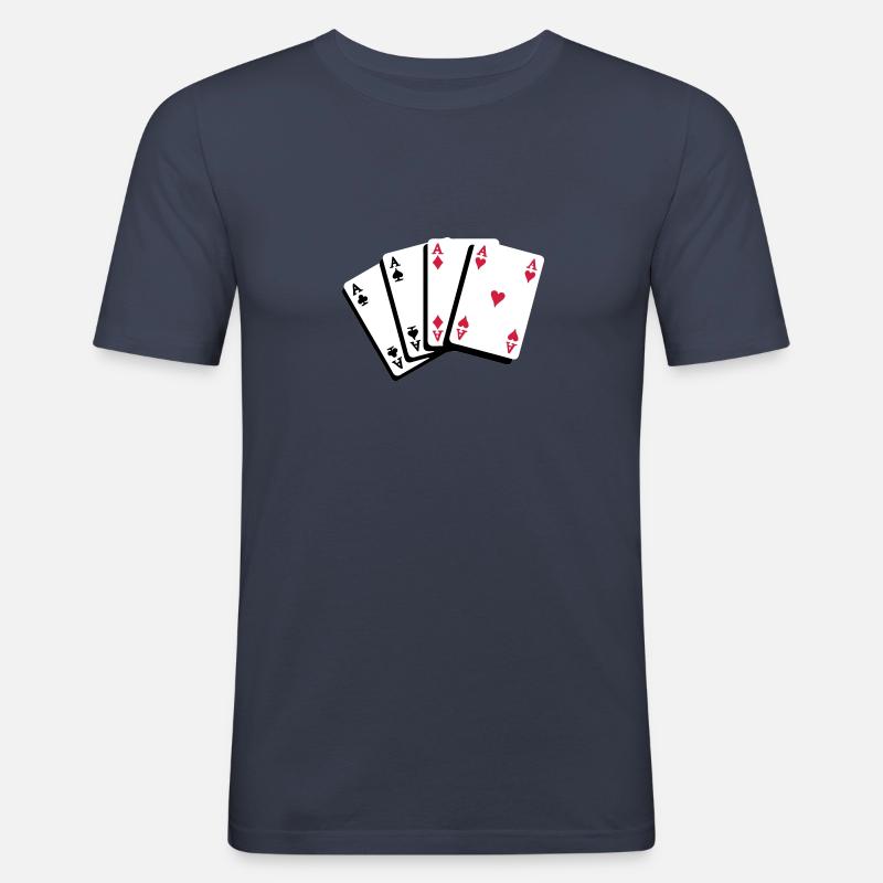 Poker Kartenfächer Asse - Männer Slim Fit T-Shirt - Navy