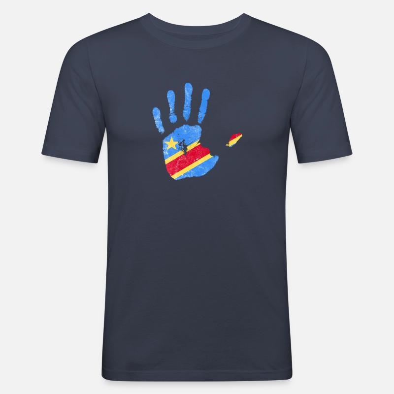 Main du drapeau du Congo - Stand with Congo - T-shirt près du corps Homme - bleu marine