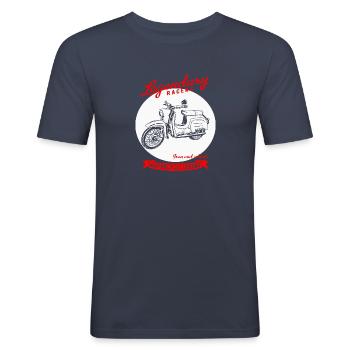Simson Schwalbe Moped DDR - Männer Slim Fit T-Shirt - Navy - Vorne - Nik (191cm)
