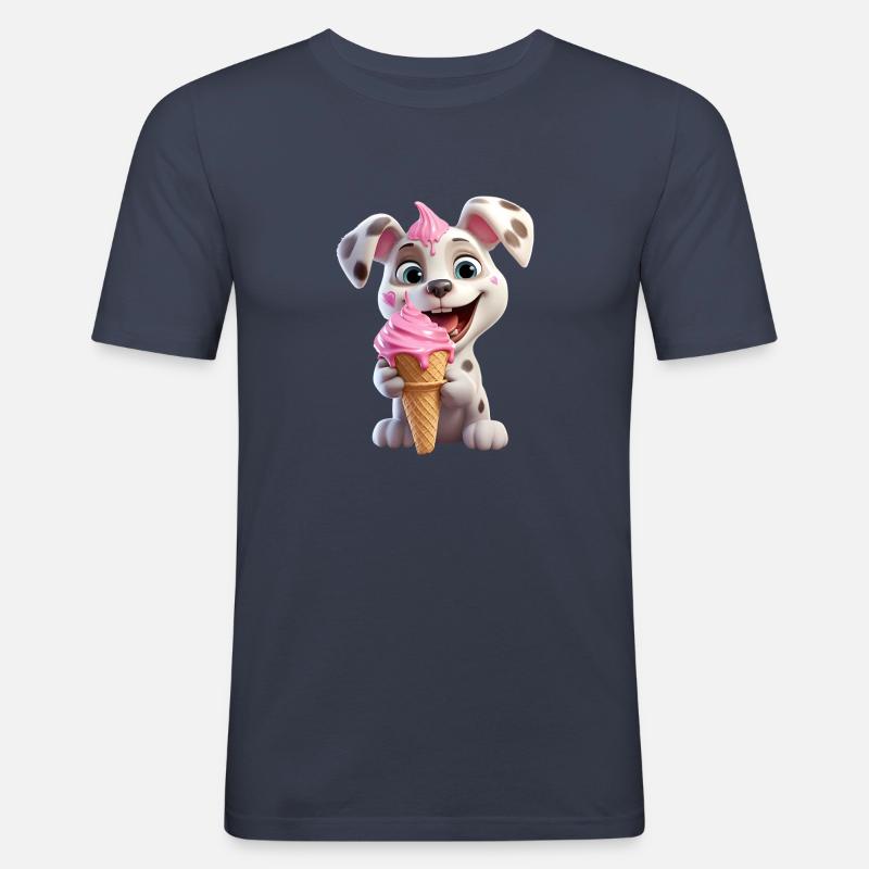 Hund mit Eiscreme - Männer Slim Fit T-Shirt - Navy