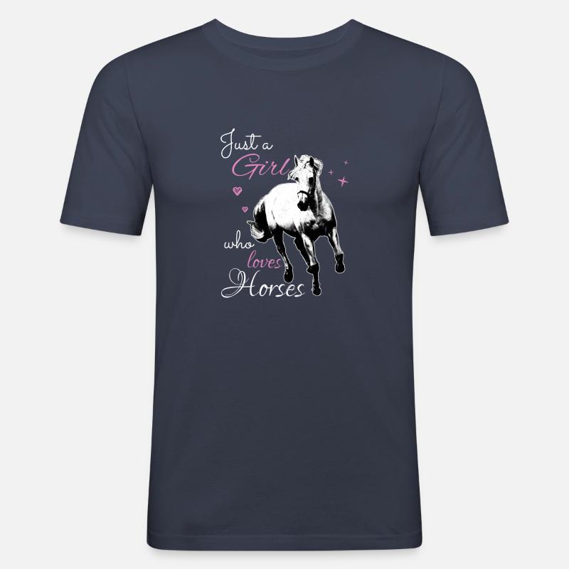 Pferde Mädchen - Männer Slim Fit T-Shirt - Navy