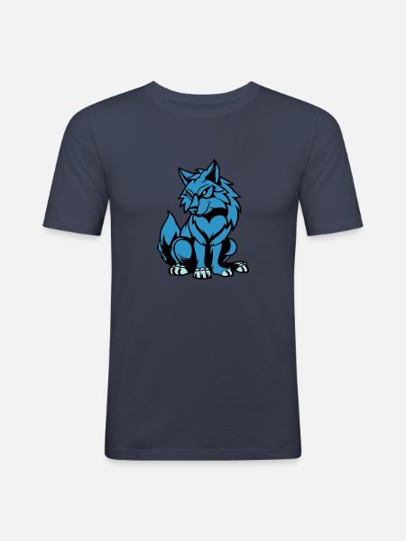 wolf comic tier - Männer Slim Fit T-Shirt - Navy