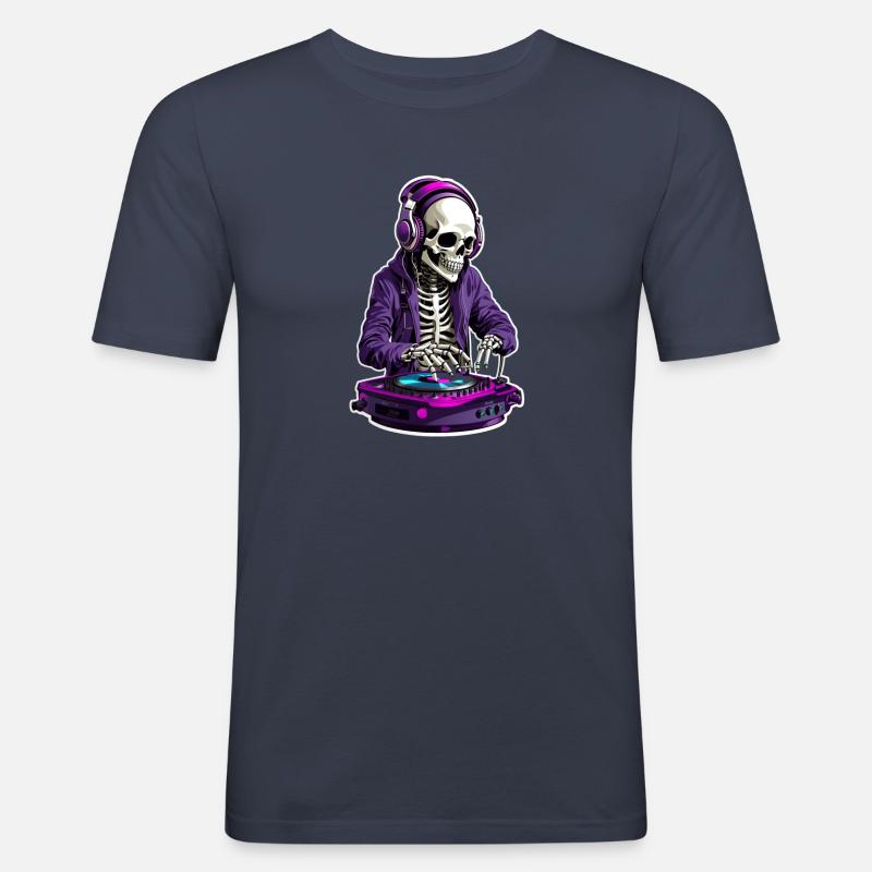 Skeleton DJ - Männer Slim Fit T-Shirt - Navy