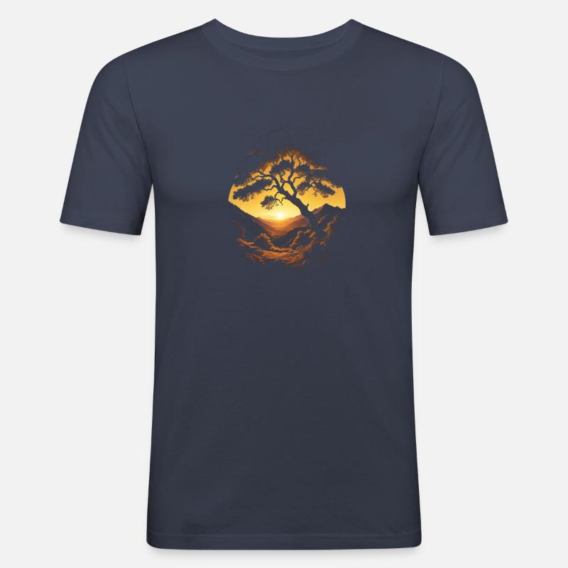 Sunset Tree - Männer Slim Fit T-Shirt - Navy