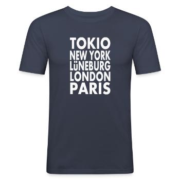 Lüneburg Niedersachsen Heimat Geschenk Urlaub - Männer Slim Fit T-Shirt - Navy - Vorne - Nik (191cm)