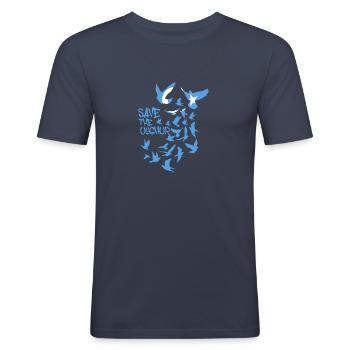 tauben,vögel,vogelschwarm,Free Uyghur,uiguren - Männer Slim Fit T-Shirt - Navy - Vorne - Nik (191cm)