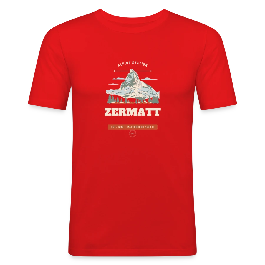 Zermatt badge on a men's slim fit t-shirt, red