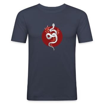 Serpent japonais traditionnel 2 - T-shirt près du corps Homme - bleu marine - Devant - Nik (191cm)