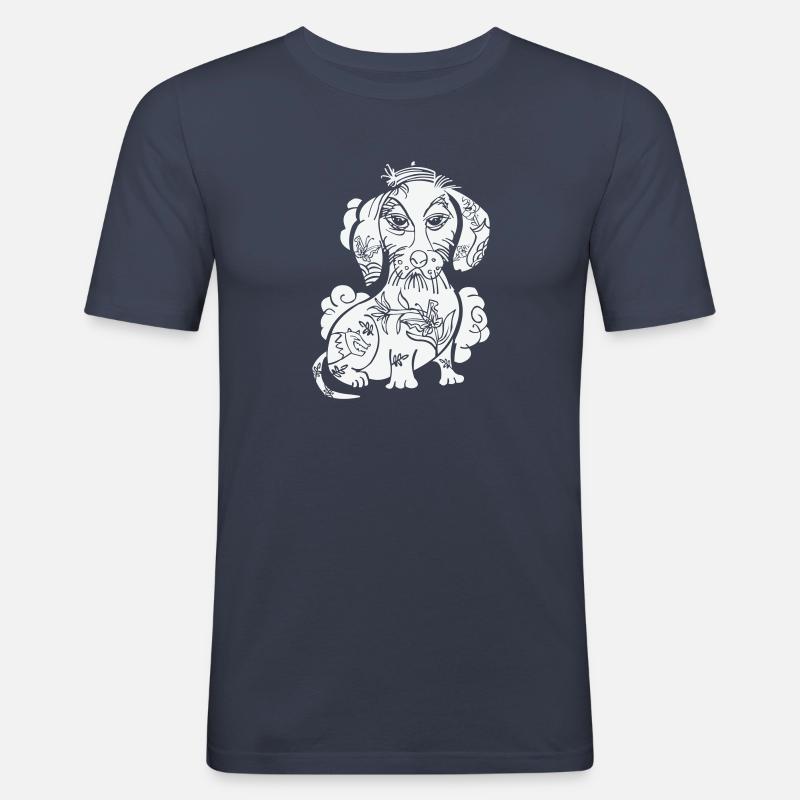tätowierter Dackel mit Charakter - Männer Slim Fit T-Shirt - Navy