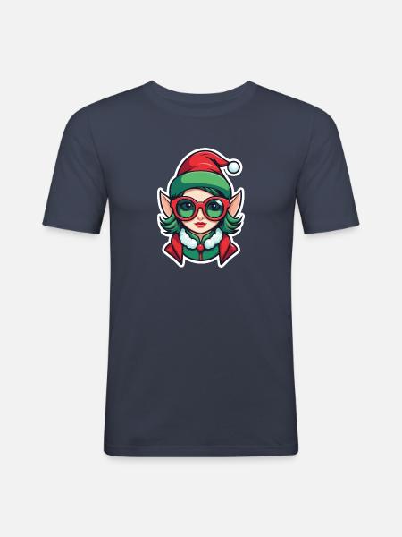 Elf Christmas Drawing - Men's Slim Fit T-Shirt - navy