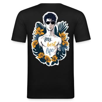 Mein bestes Leben - Männer Slim Fit T-Shirt - Schwarz - Hinten - Nik (191cm)