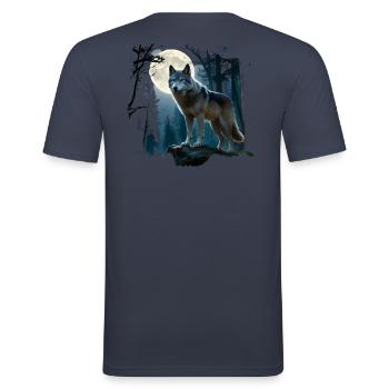 Lune du loup - T-shirt près du corps Homme - bleu marine - Dos - Nik (191cm)