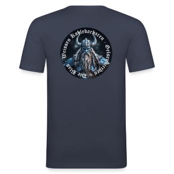 Schalker Botschaft - Der Kohlebarbar - Männer Slim Fit T-Shirt - Navy - Hinten - Nik (191cm)