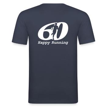 Happy birthday 60, running man - Männer Slim Fit T-Shirt - Navy - Hinten - Nik (191cm)