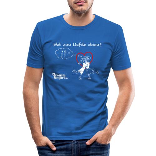 Wat zou liefde doen? (wit 1 2) - Mannen slim fit T-shirt