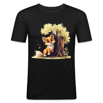 Waldfuchs am goldenen Baum - Männer Slim Fit T-Shirt - Schwarz - Vorne - Nik (191cm)