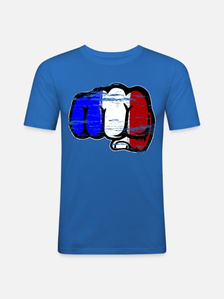 France flag hand fist used - Men's Slim Fit T-Shirt - royal blue