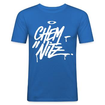 Chemnitz Graffiti Ultras Fan Shirt - Men's Slim Fit T-Shirt - royal blue - Front - Jaron (178cm)