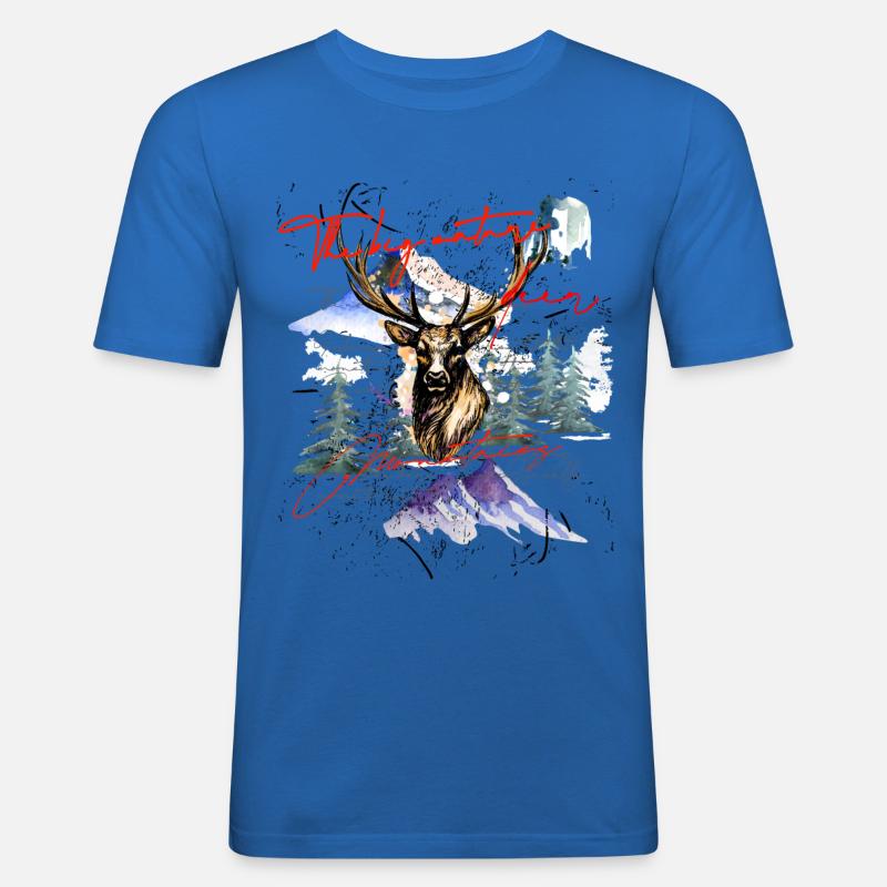 Hirsch Hirschgeweih Berge Geschenkidee - Männer Slim Fit T-Shirt - Königsblau