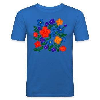 Pixel Flowers – Esthétique florale rétro - T-shirt près du corps Homme - bleu roi - Devant - Jaron (178cm)