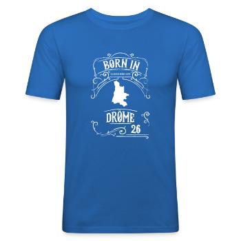 Cadeaux Born in Drôme - T-shirt près du corps Homme - bleu roi - Devant - Jaron (178cm)