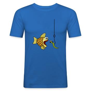 Fisch frisst Wurm, Angel - Männer Slim Fit T-Shirt - Königsblau - Vorne - Jaron (178cm)