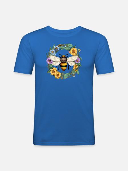 Blumenkranz mit Biene - Männer Slim Fit T-Shirt - Königsblau