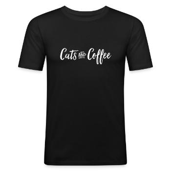 Chats et café - T-shirt près du corps Homme - noir - Devant - Nik (191cm)