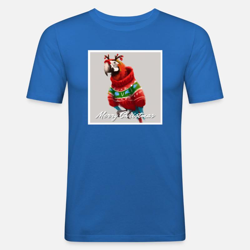 Adorable perroquet d’ara dans un pull de Noël. - T-shirt près du corps Homme - bleu roi