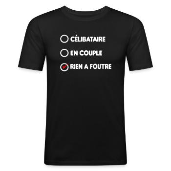 célibataire en couple rien a foutre - T-shirt près du corps Homme - noir - Devant - Nik (191cm)