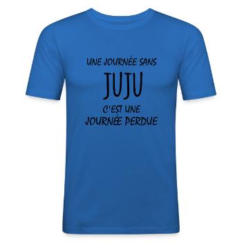 Une journée sans Juju c'est une journée perdue - T-shirt près du corps Homme - bleu roi - Devant - Jaron (178cm)